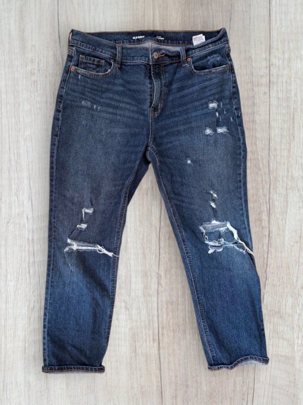 Old Navy Mid-Rise Boyfriend Slouchy Jeans Size 10 Distressed Dark Wash